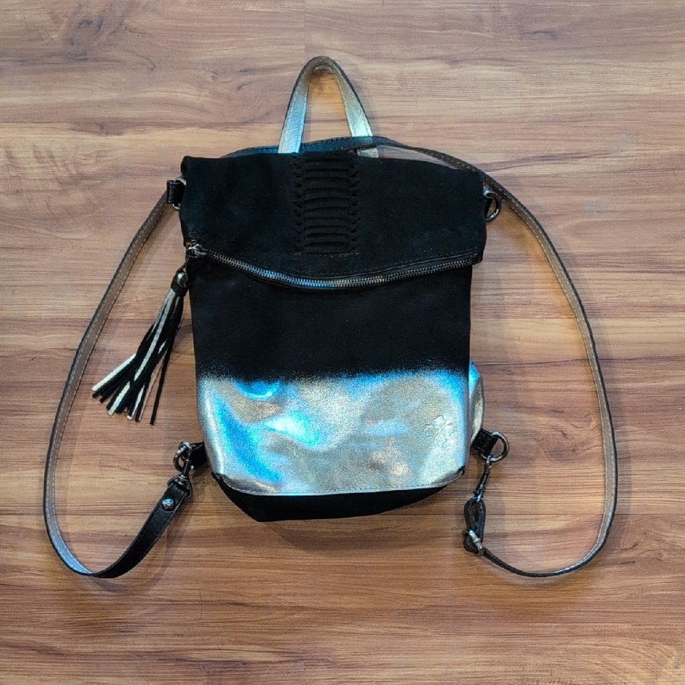 Patricia Nash Silver And Black Convertible Purse To Backpack.